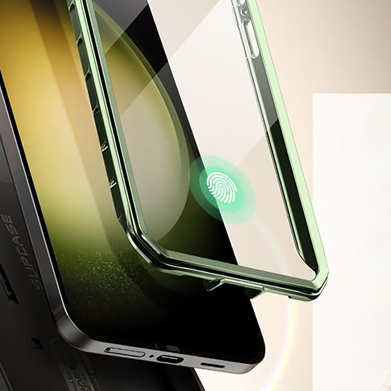 Etui pancerne z osłoną na ekran, z wbudowaną podstawką i kaburą z klipsem obrotowym Supcase Unicorn Beetle Pro do Galaxy S24, zielone